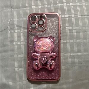 Pink Glitter Bear Phone Case for Iphone 15 Pro Max